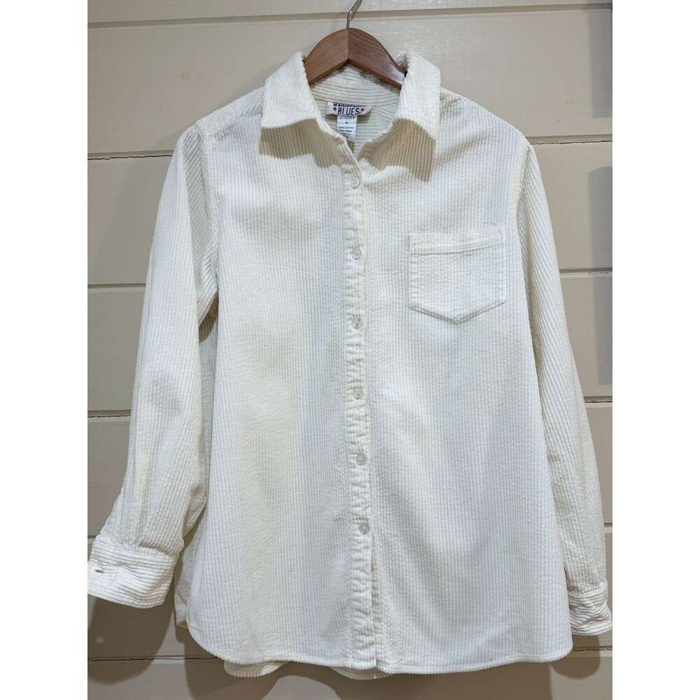 MAINSTREET BLUES Vintage Long sleeve Corduroy Ivory Cream Shirt M Casual
